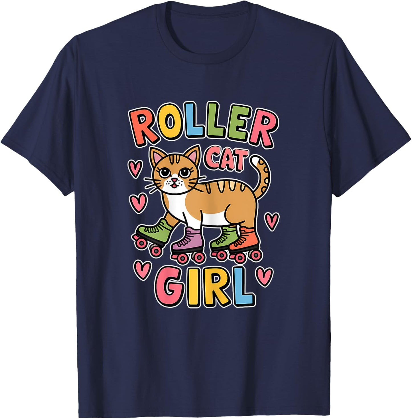 Roller Cat Girl Skating Cat Funny Roller Skating T-Shirt - T-Shirt | Navy