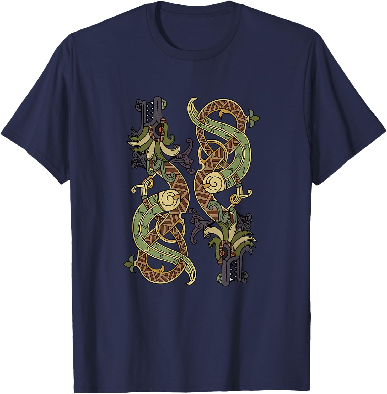 Celtic Dragons Nordic Mythical Viking Tribal Gift T-Shirt - T-Shirt | Navy
