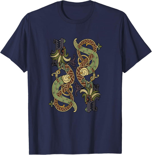 Celtic Dragons Nordic Mythical Viking Tribal Gift T-Shirt - T-Shirt | Navy