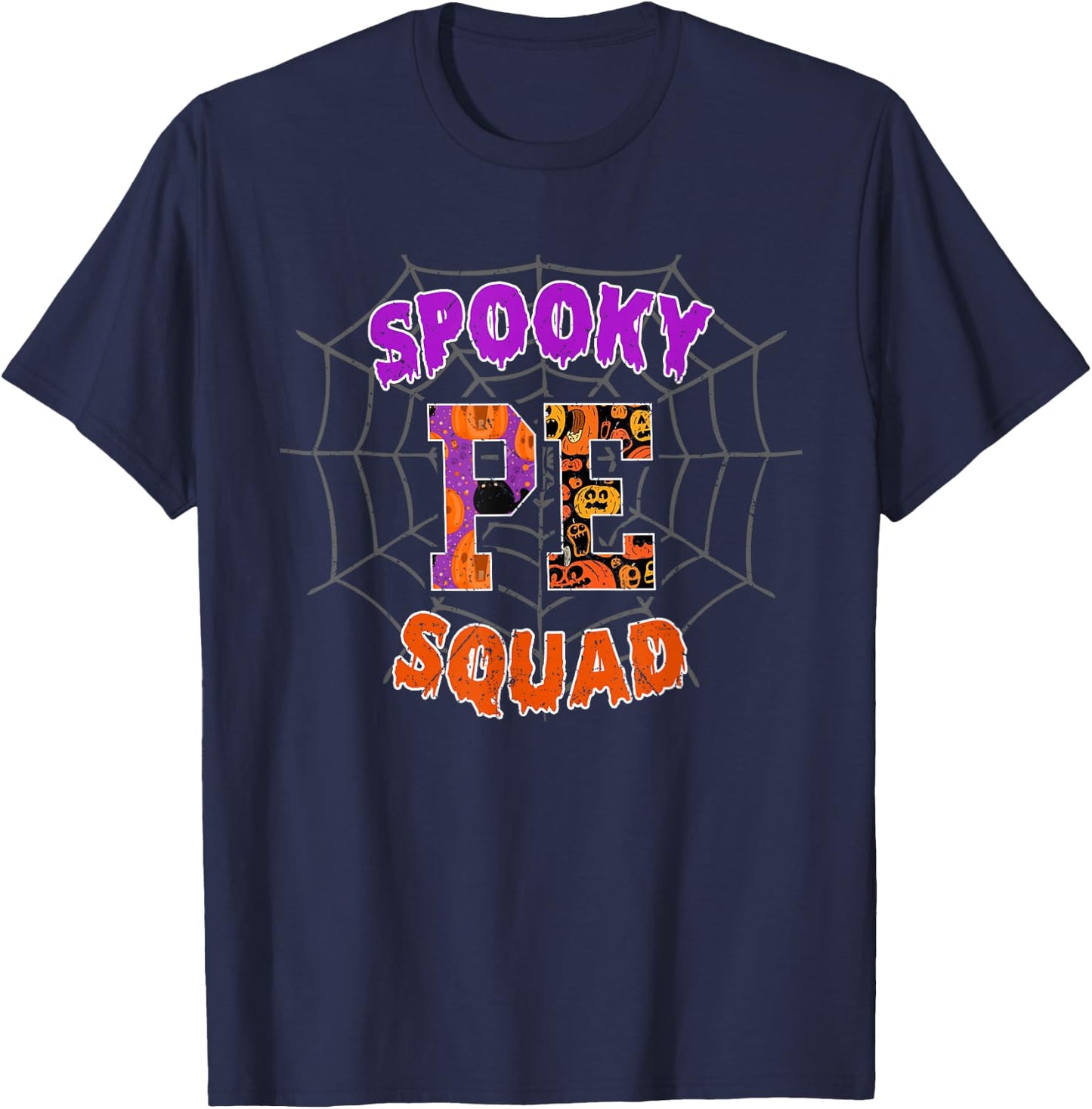 PE Squad Team PE Teacher Halloween T-Shirt - T-Shirt | Navy