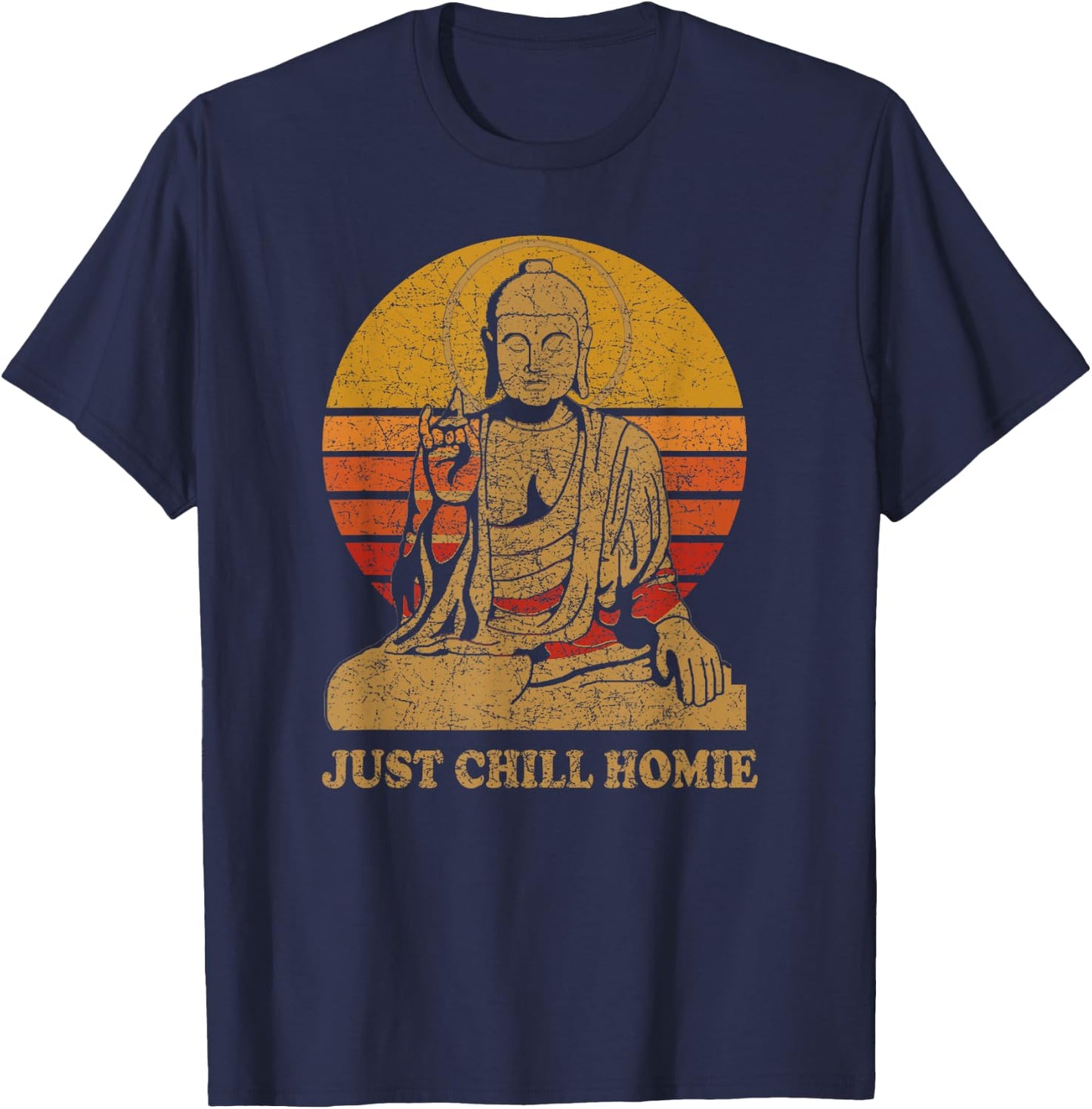 Buddha Just Chill Homie Vintage Sunset T-Shirt - T-Shirt | Navy