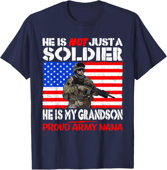 My Grandson My Soldier Hero Proud Army Nana Military Grandma T-Shirt - T-Shirt | Navy