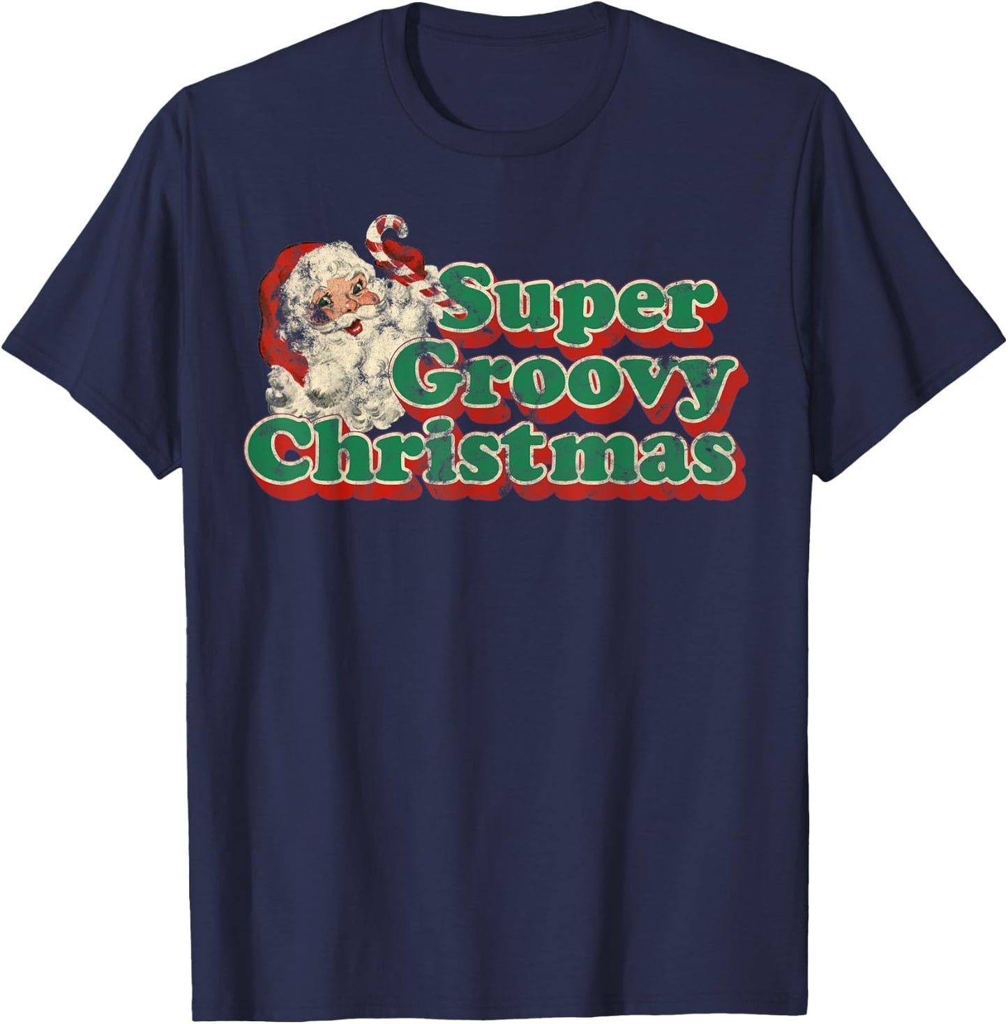 Super Groovy Vintage Christmas Shirt Retro 70s Style T-Shirt - T-Shirt | Navy