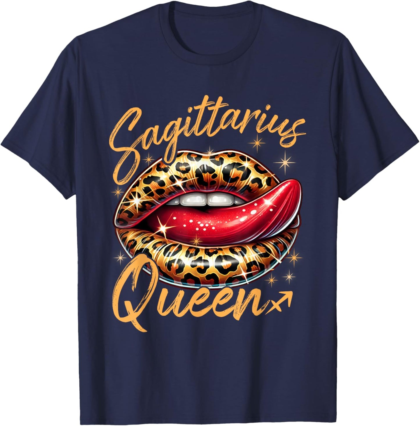 Sagittarius Queen Zodiac Sign With Leopard Print Juicy Lips T-Shirt - T-Shirt | Navy