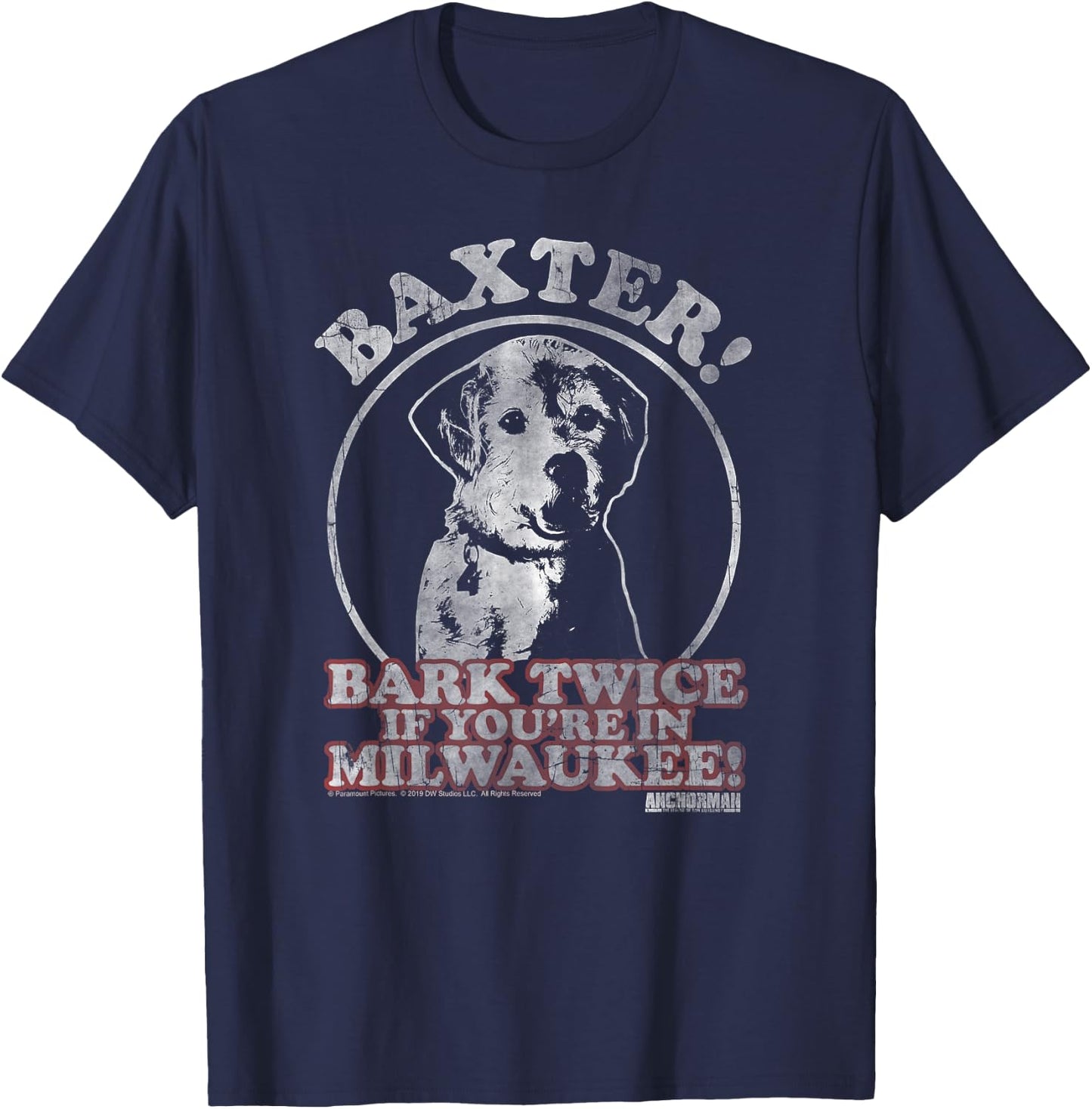 Anchorman Baxter Bark Twice Portrait T-Shirt - T-Shirt | Navy