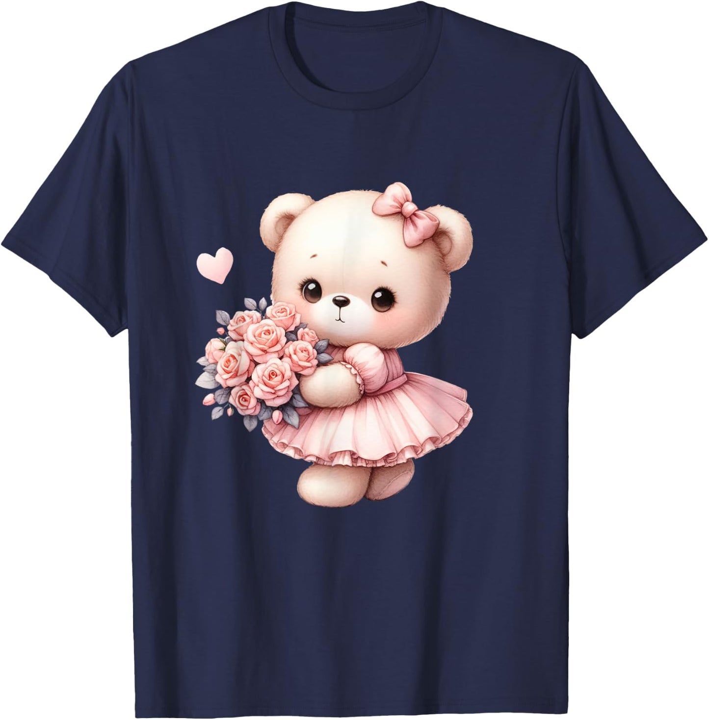 Coquette Teddy Bear Bow Simple Pink Cute Girl T-Shirt - T-Shirt | Navy