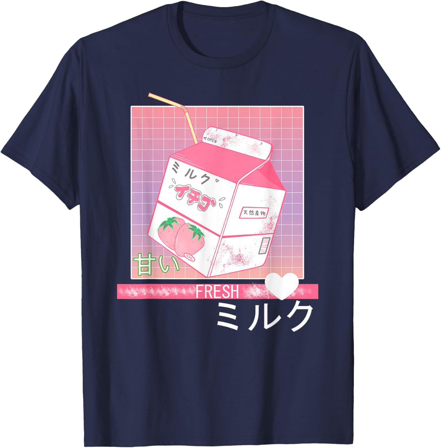 90s Japanese Otaku Stylish Aesthetic Milk T-Shirt - T-Shirt | Navy
