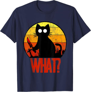 Murderous Black Psycho Cute Cat What Knife Christmas Gift Women T-Shirt - T-Shirt | Navy