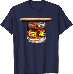 Whiskey & Cigar Shirt - Funny Cigar Lover Graphic T-Shirt - T-Shirt | Navy