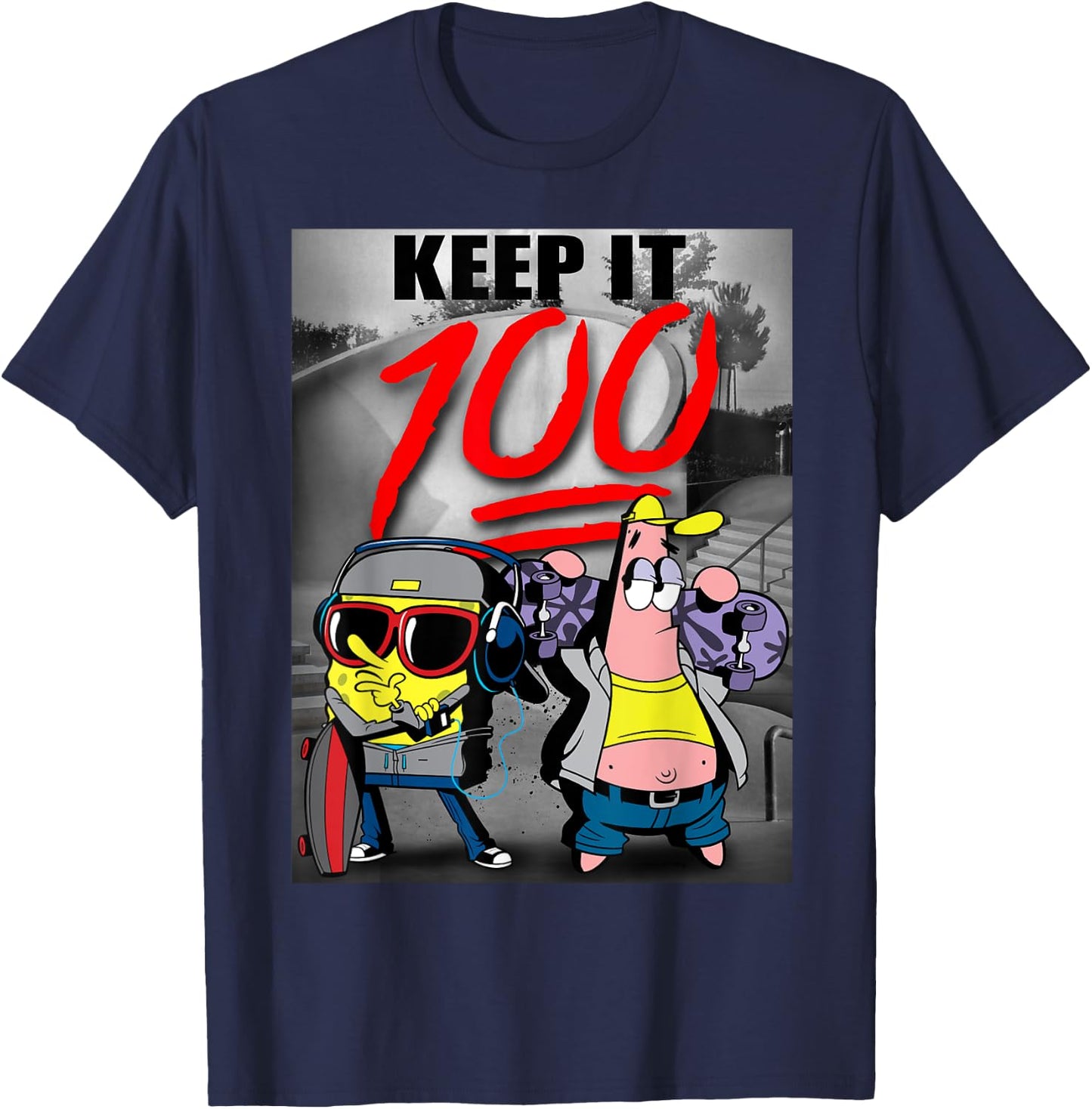 Spongebob SquarePants Keep It 100 T-Shirt - T-Shirt | Navy