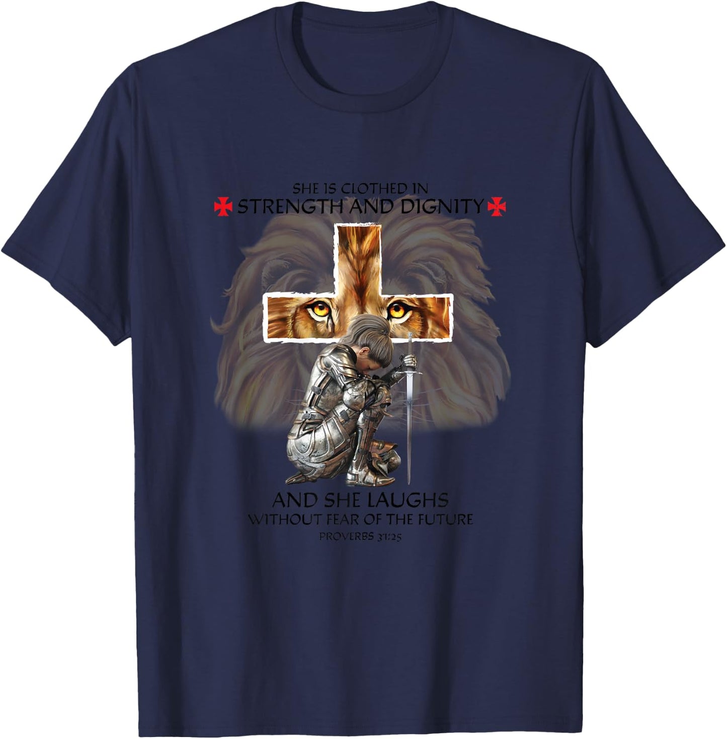 Christian Religious Sayings Cross Lion Judah Verses Her Mom T-Shirt - T-Shirt | Navy