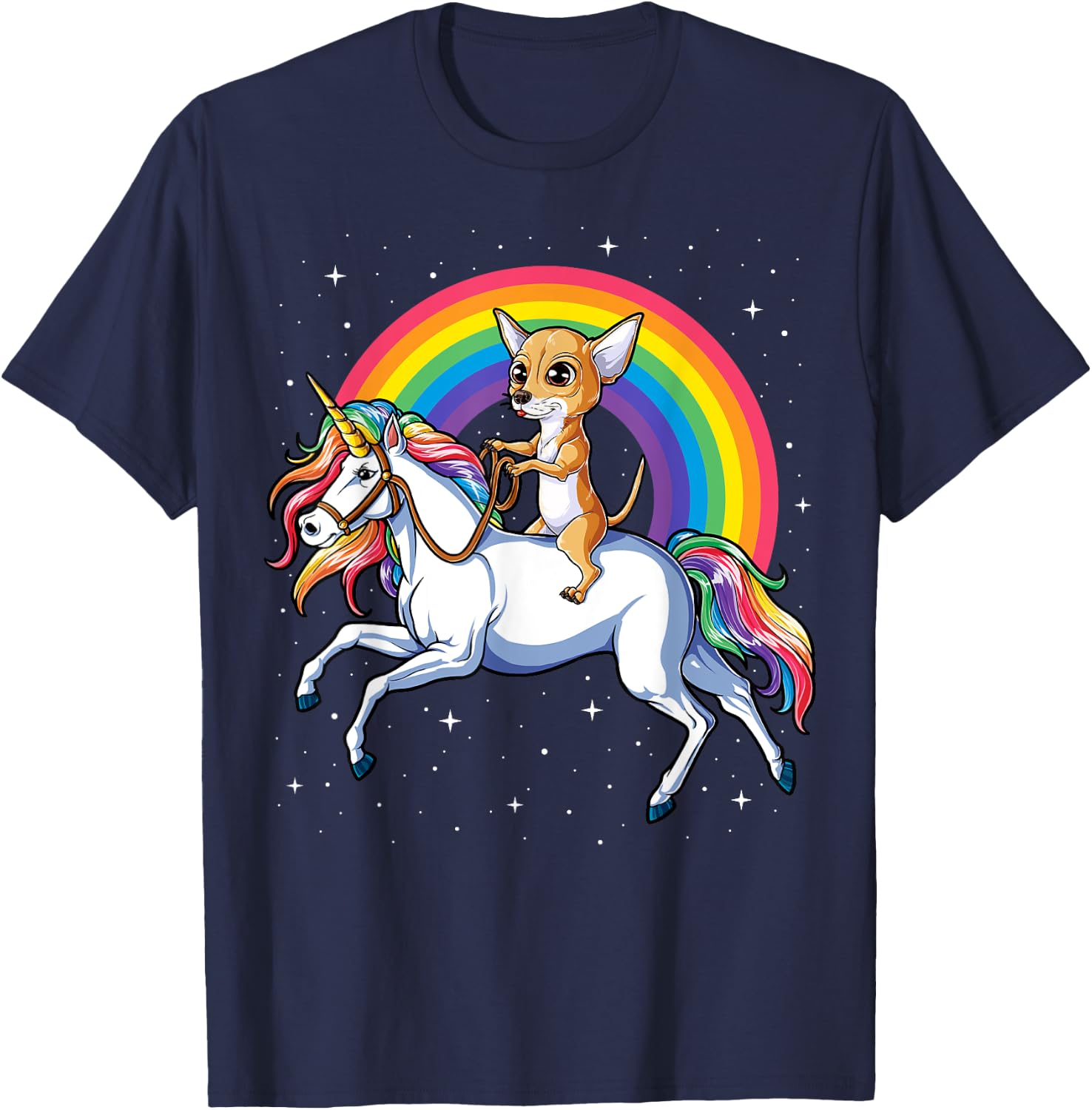 Chihuahua Unicorn T shirt Girls Space Galaxy Rainbow Dog T-Shirt - T-Shirt | Navy