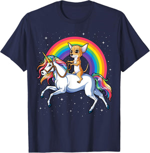 Chihuahua Unicorn T shirt Girls Space Galaxy Rainbow Dog T-Shirt - T-Shirt | Navy