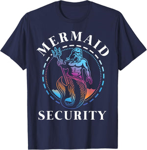 Mermaid Security Dad Brother Grandpa of Swimmer Gift T-Shirt - T-Shirt | Navy