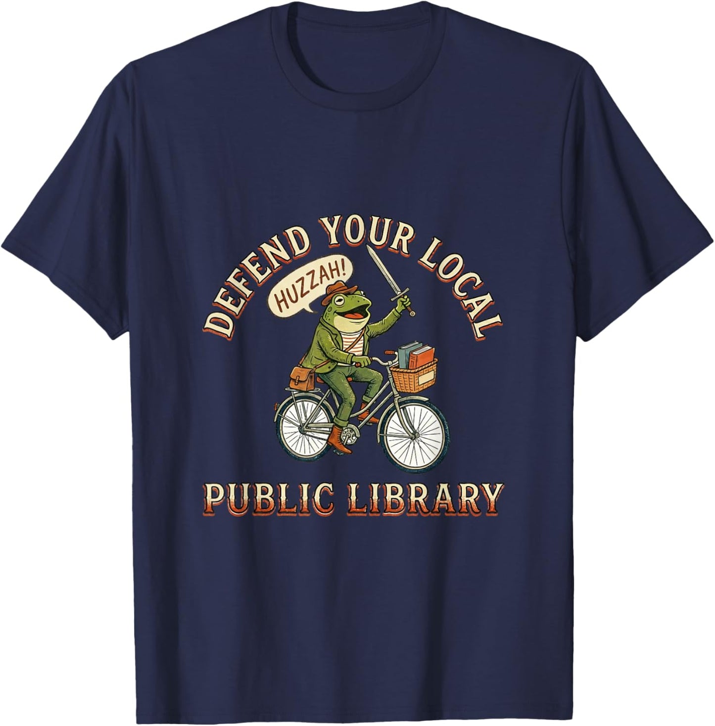 Defend Your Local Library Frog Huzzah T-Shirt - T-Shirt | Navy