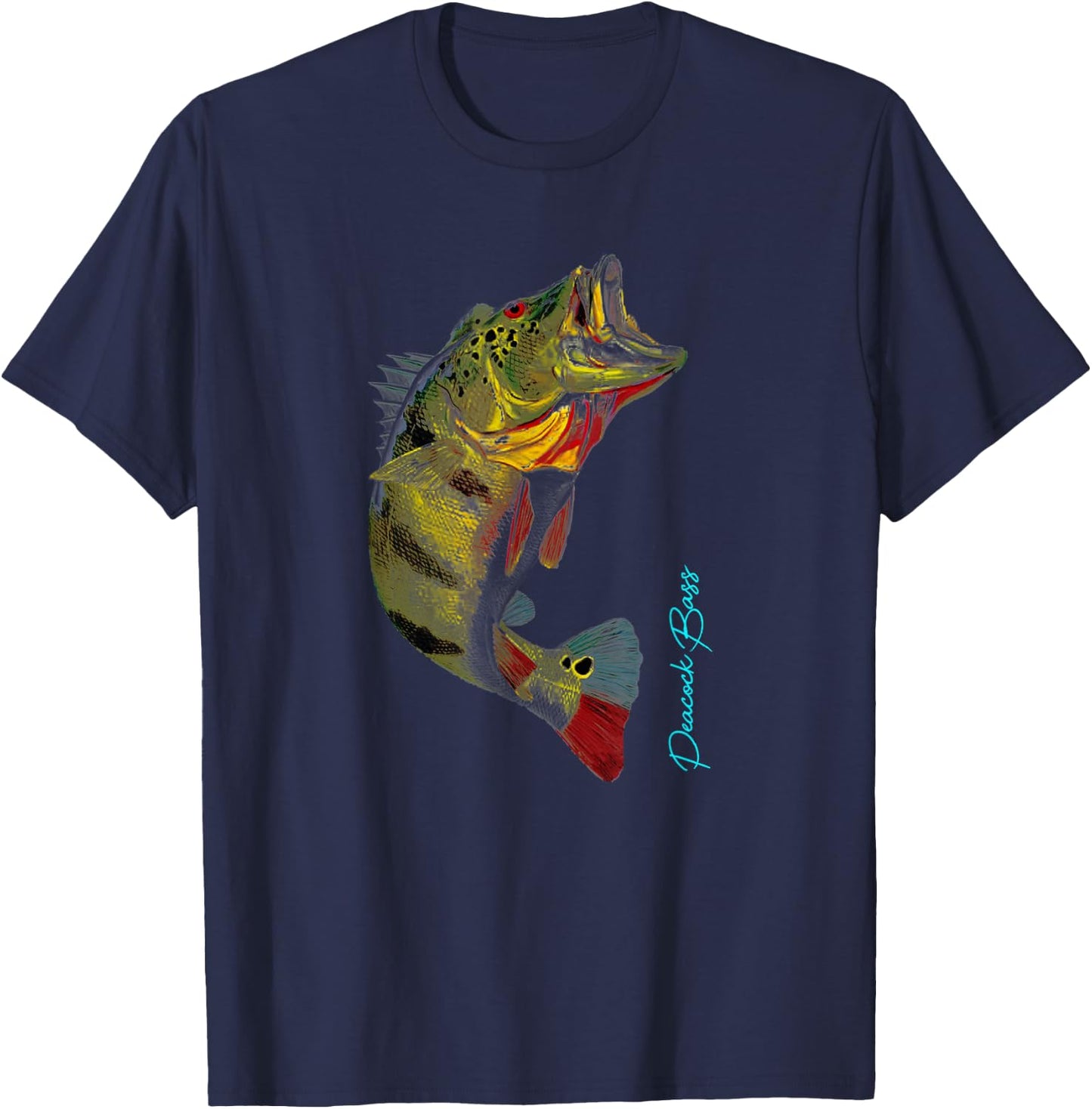 Fishing Shirts | PEACOCK BASS Fishing Art Gift Shirt For Dad T-Shirt - T-Shirt | Navy