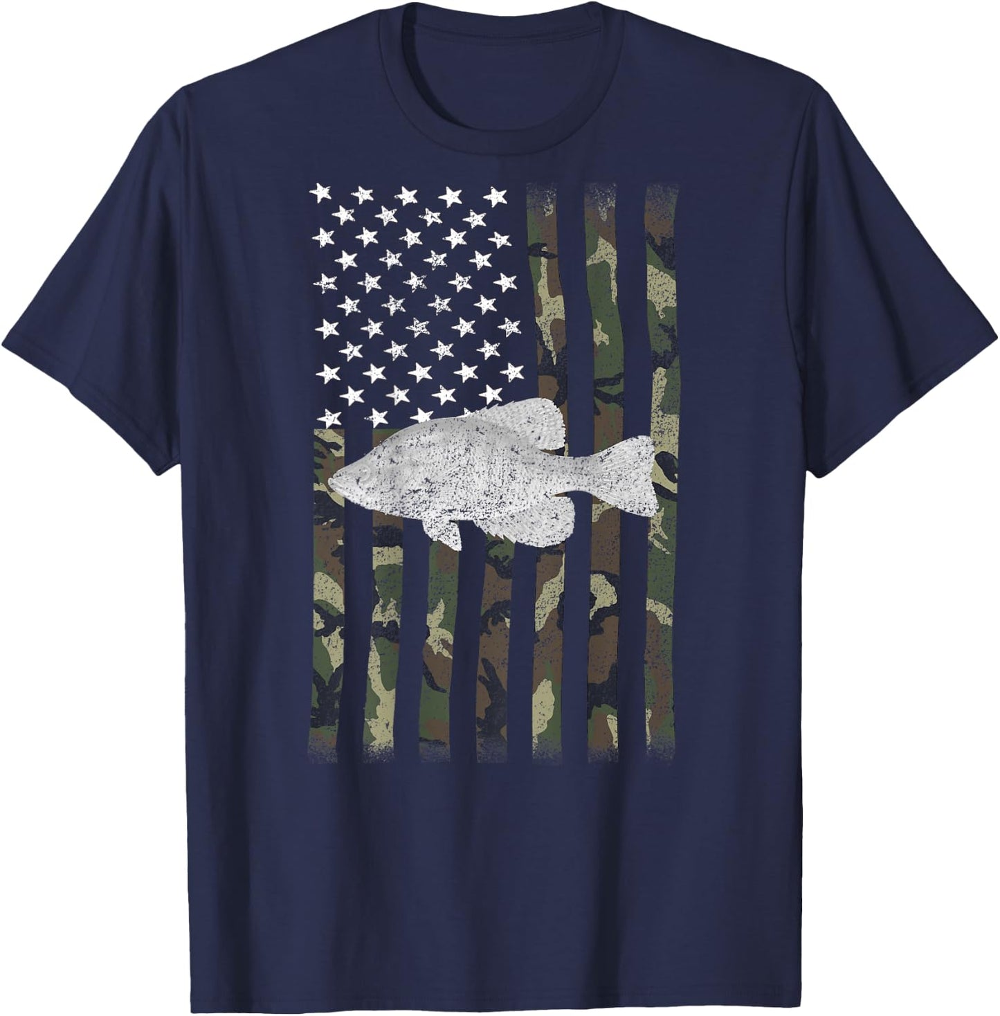 Crappie Fishing Camo Flag (on Back) T-Shirt - T-Shirt | Navy