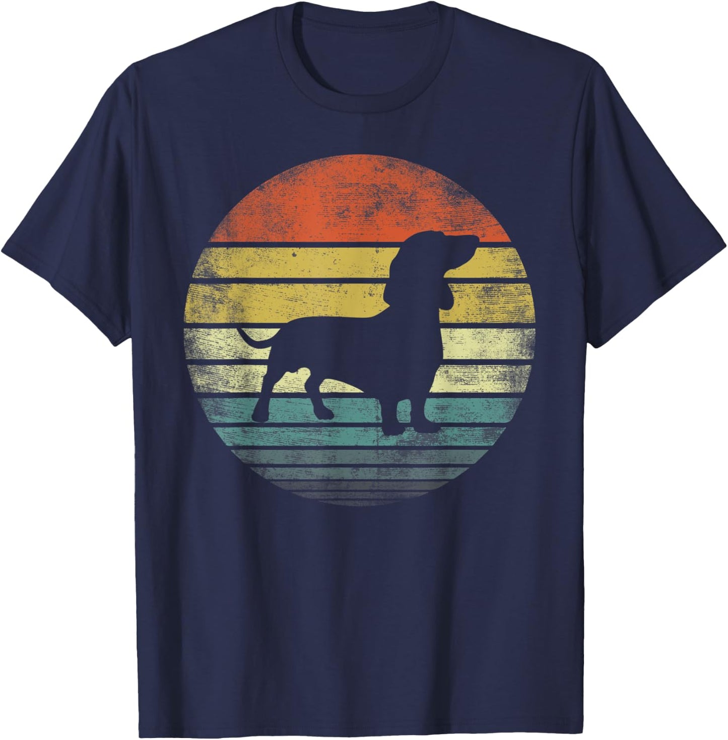 Dachshund Lover Owner Gifts Retro Sunset Dog Silhouette Dad T-Shirt - T-Shirt | Navy
