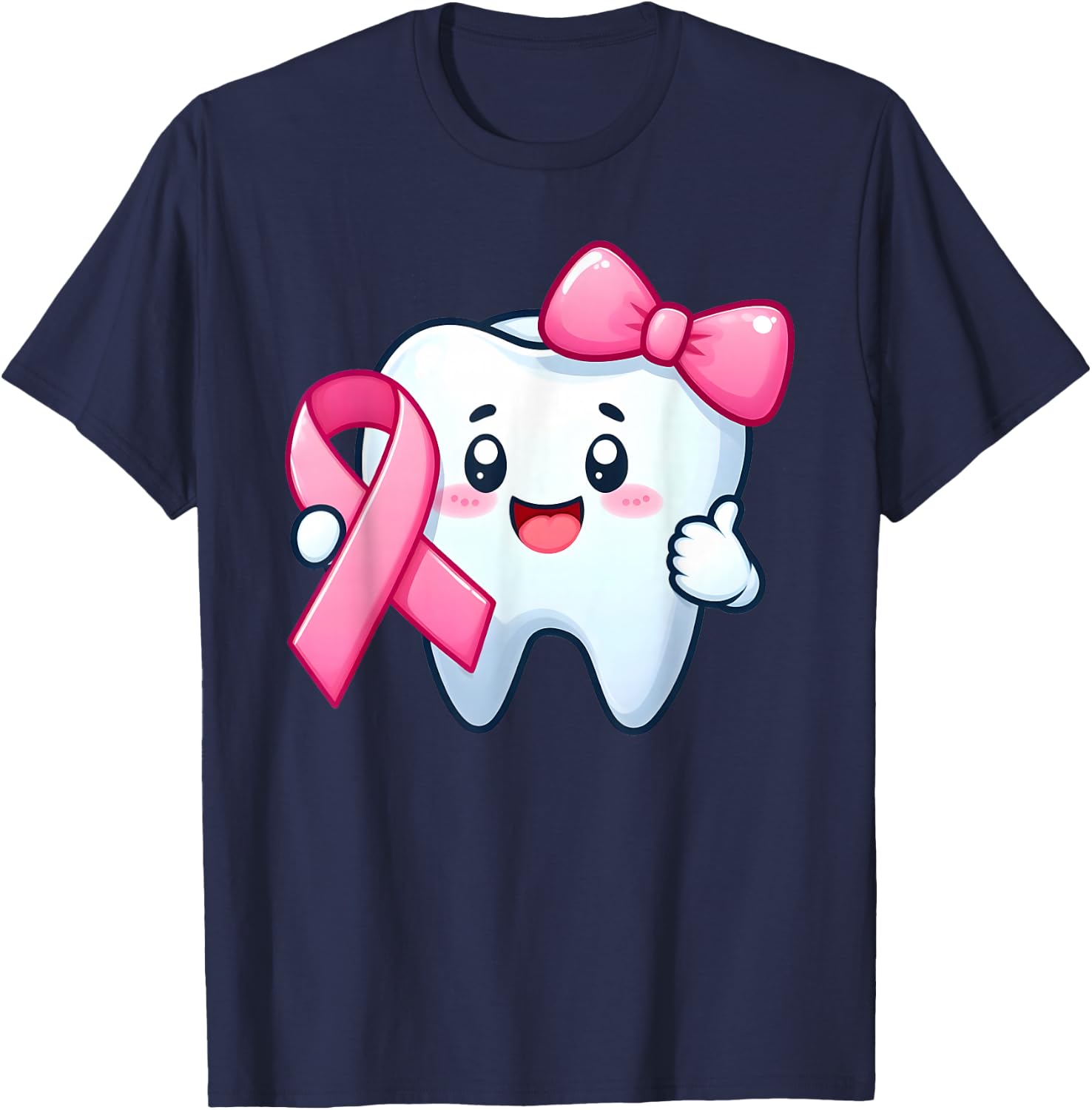 Cute Tooth Dentist Breast Cancer Awareness Month Pink Ribbon T-Shirt - T-Shirt | Navy