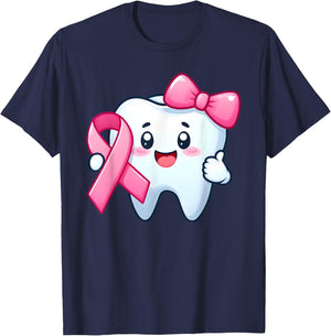 Cute Tooth Dentist Breast Cancer Awareness Month Pink Ribbon T-Shirt - T-Shirt | Navy