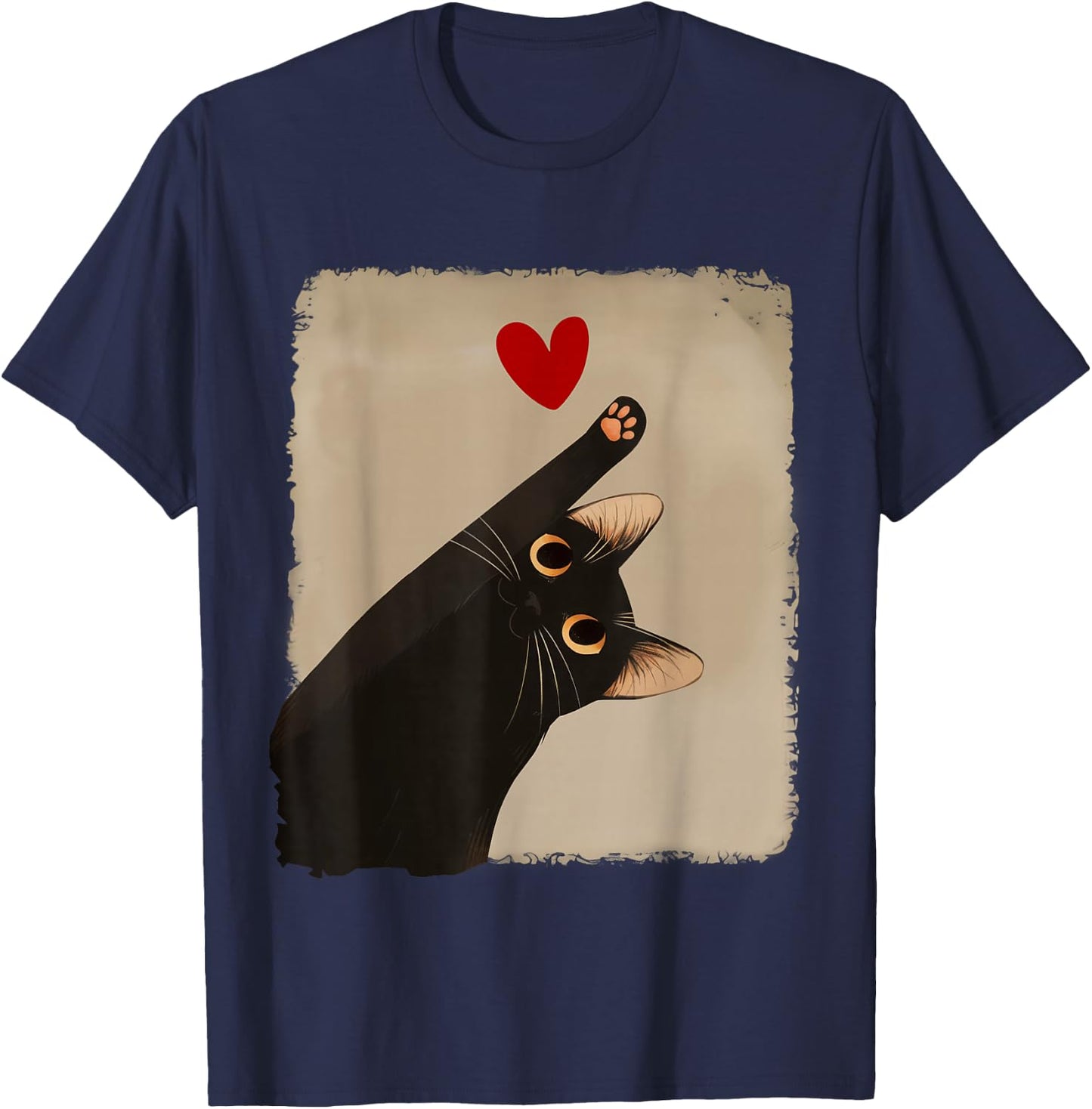 Kawaii Black Cat Heart Japanese Anime Cute Cat Heart Girls T-Shirt - T-Shirt | Navy