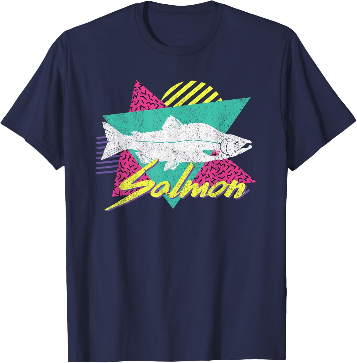 Vintage Retro 80s Or 90s Salmon Fish T-Shirt - T-Shirt | Navy