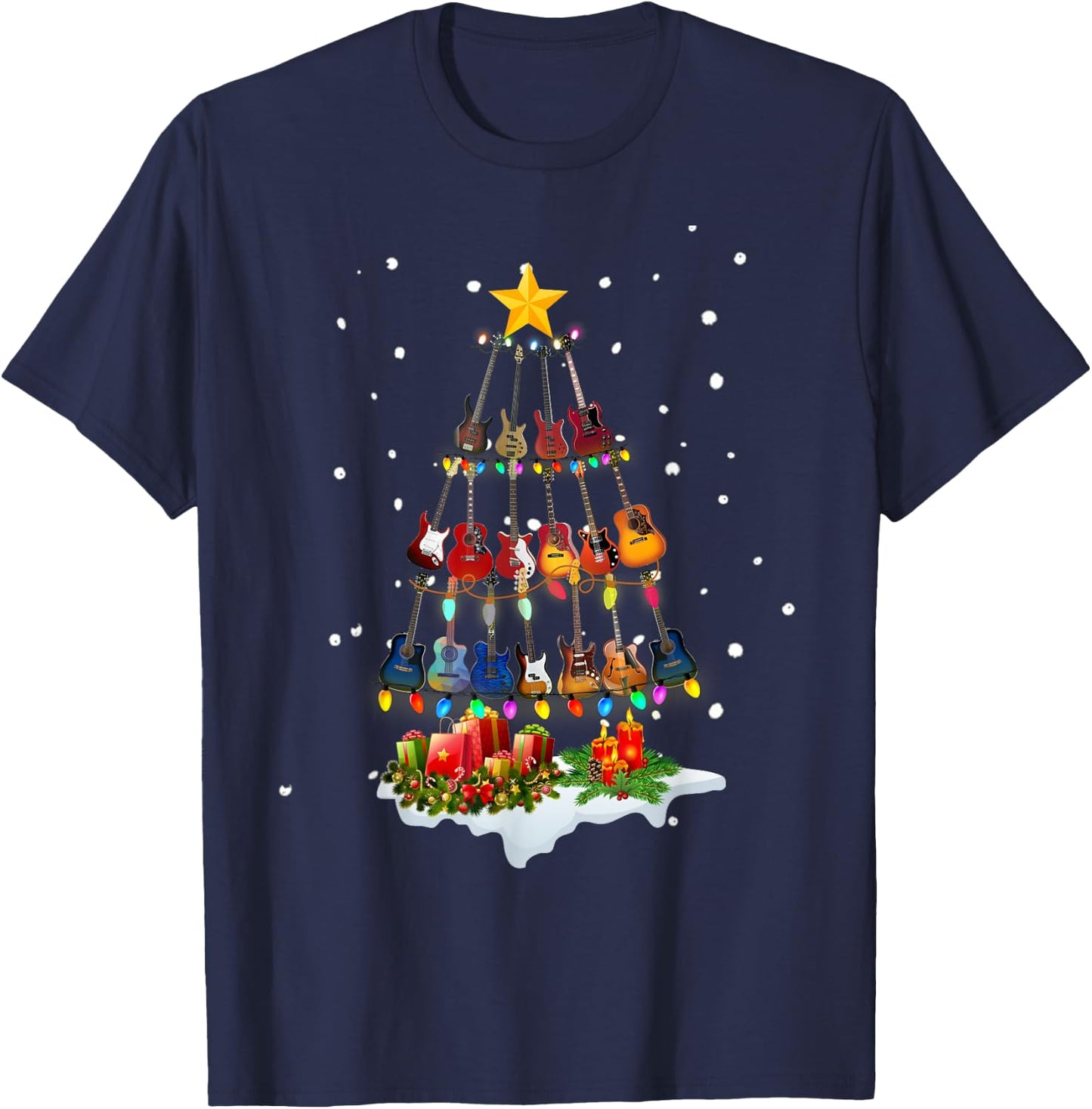 Guitar Christmas Tree Guitar Christmas Pajamas Gift T-Shirt - T-Shirt | Navy
