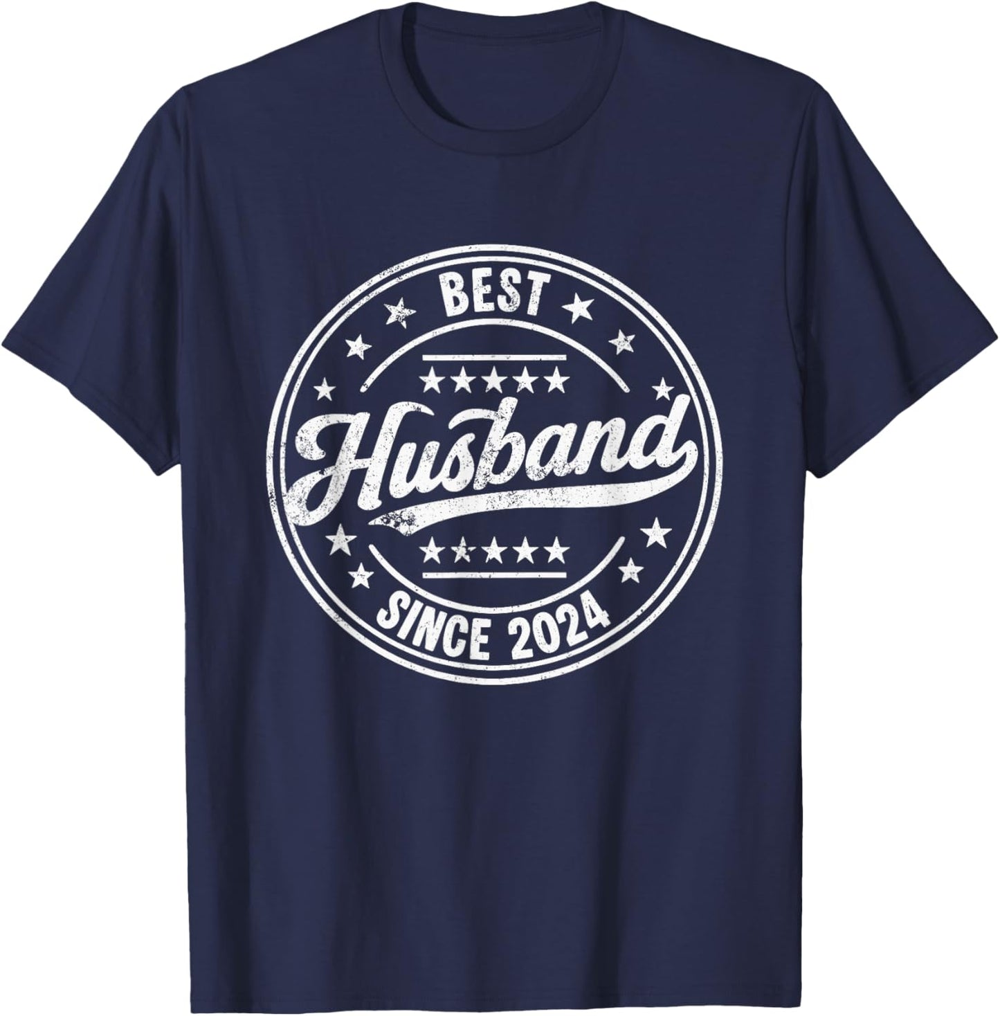 Retro Proud Best Husband Since 2024 2nd Wedding Anniversary T-Shirt - T-Shirt | Navy