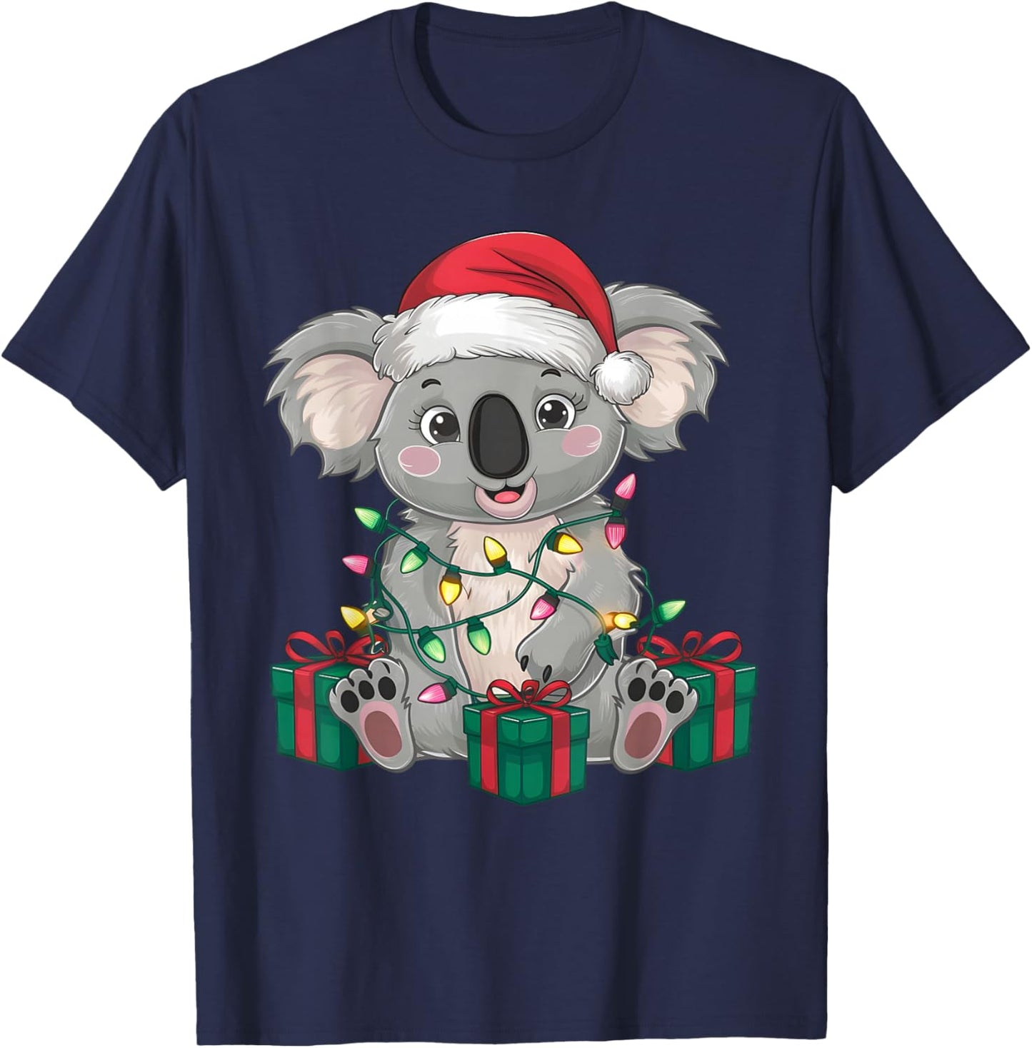 Koala Xmas Lighting Santa Hat Koala Christmas T-Shirt - T-Shirt | Navy