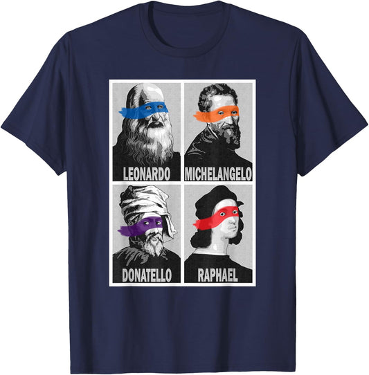 Renaissance Ninja Artists Poster Style Pop Art T-Shirt - T-Shirt | Navy