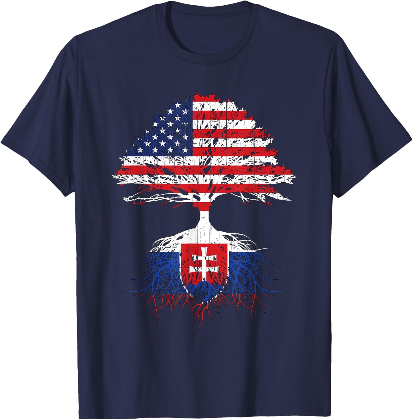 Slovak Slovakia Slovakian Roots American Flags Immigrant T-Shirt - T-Shirt | Navy