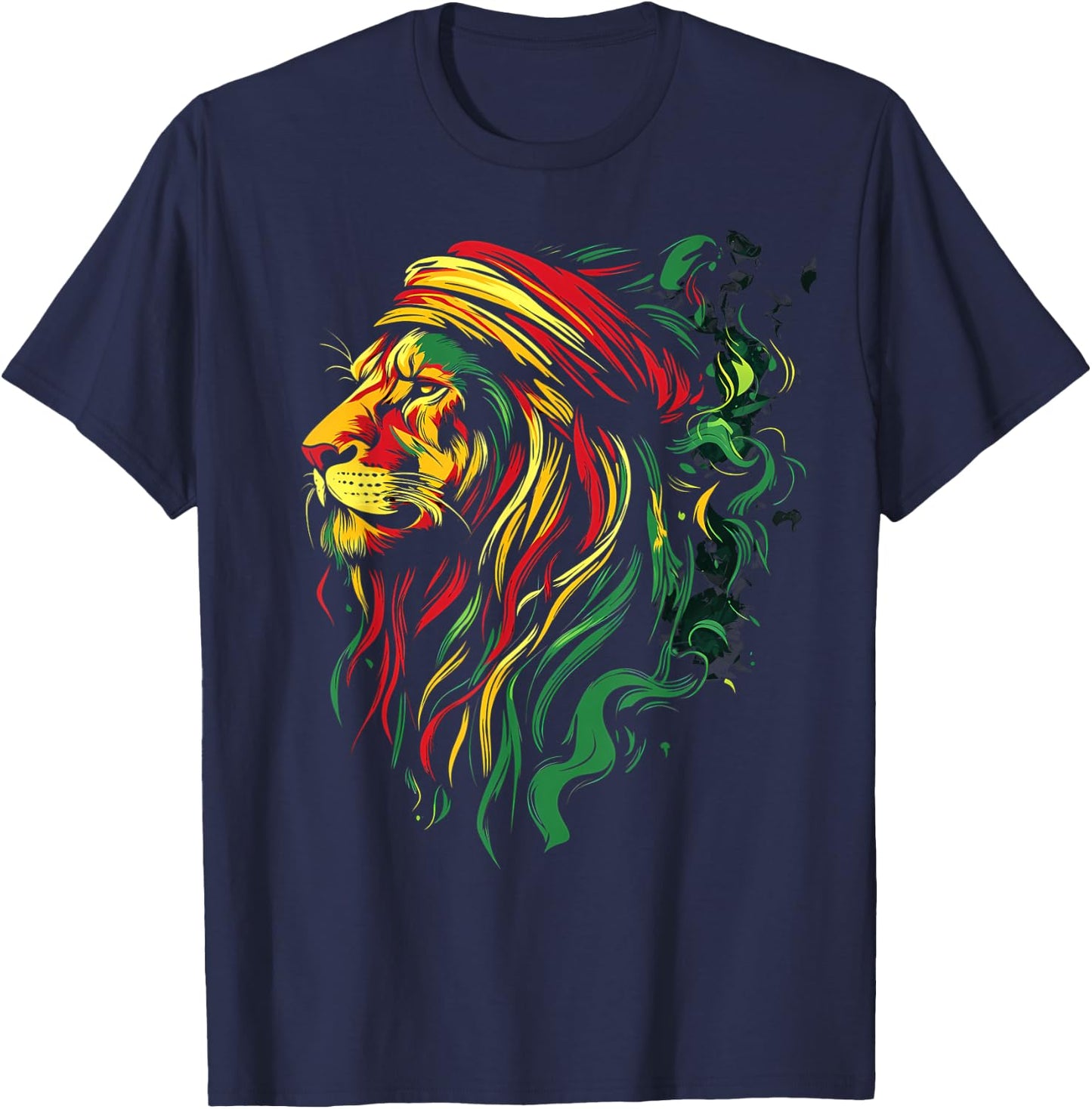 Jamaican Lion Jamaican Rasta Flag Lion Of Judah Reggae Music T-Shirt - T-Shirt | Navy