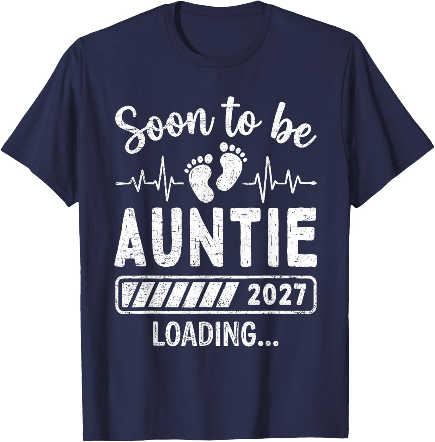 Retro Soon to Be Auntie 2027 Loading Pregnancy Announcement T-Shirt - T-Shirt | Navy