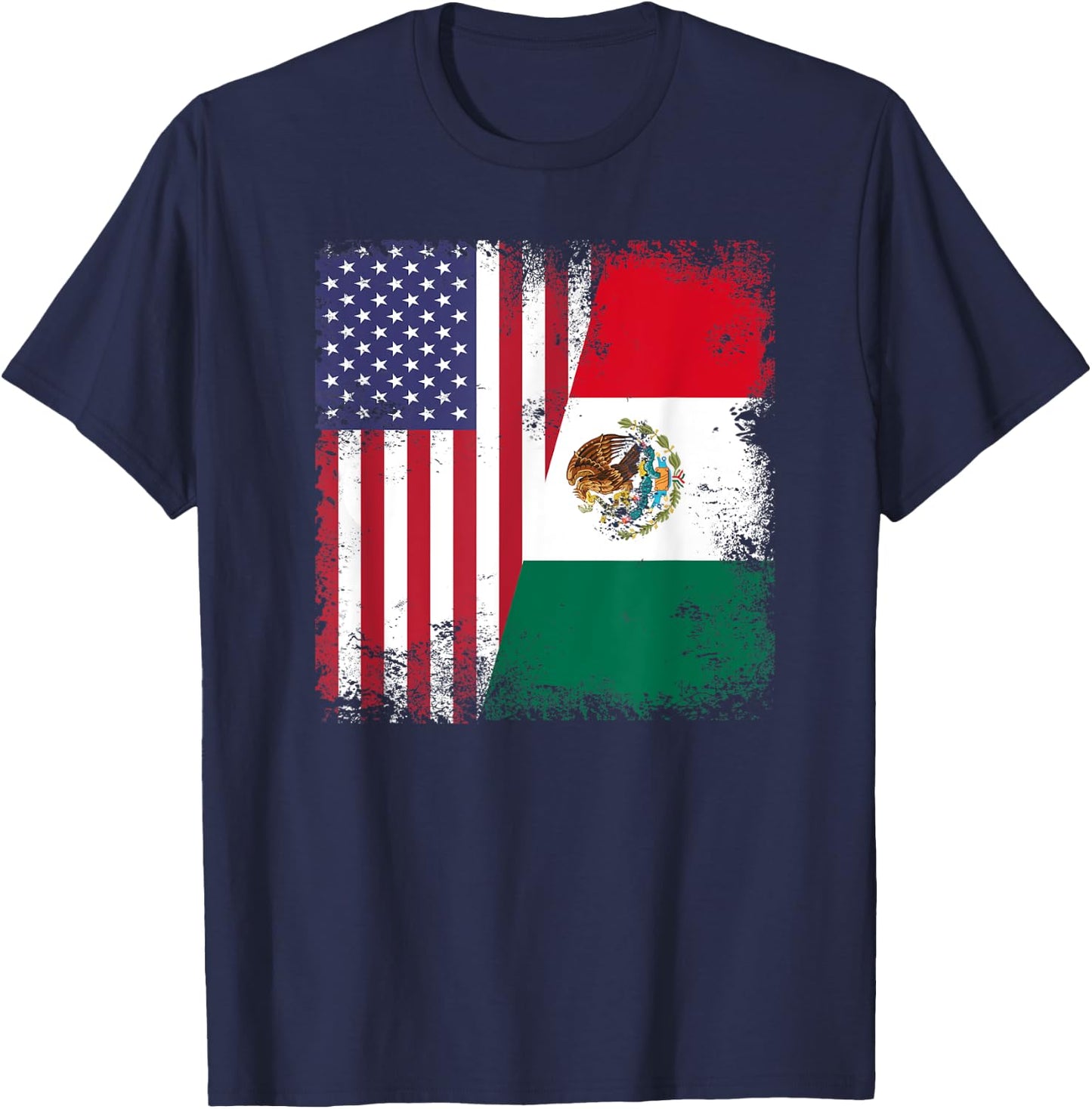 Half Mexican Flag | Vintage Mexico USA Gift T-Shirt - T-Shirt | Navy