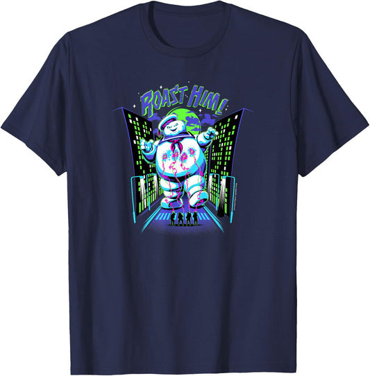 Ghostbusters Roast Him! Stay Puft Arcade Graphic Retro Movie T-Shirt - T-Shirt | Navy