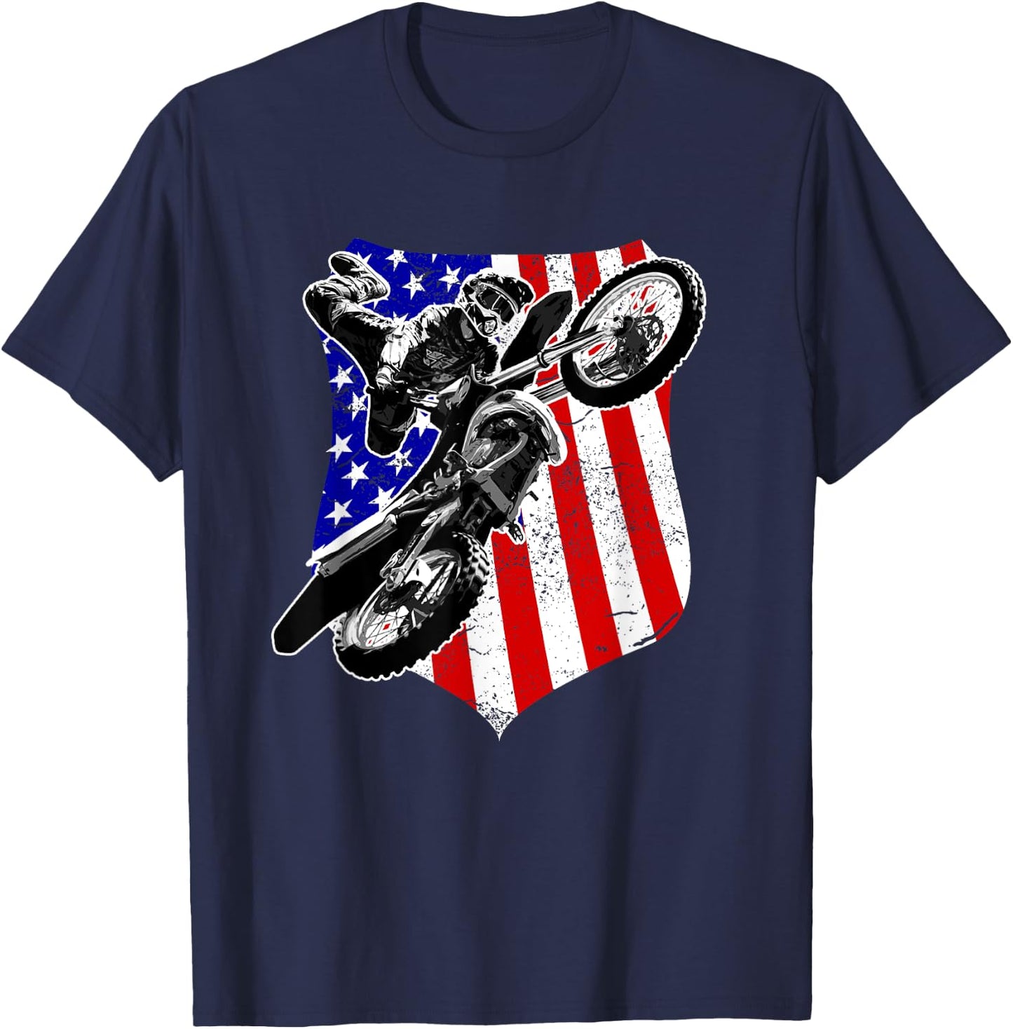 Dirt Bike Motocross 4th of July T-Shirt - T-Shirt | Navy
