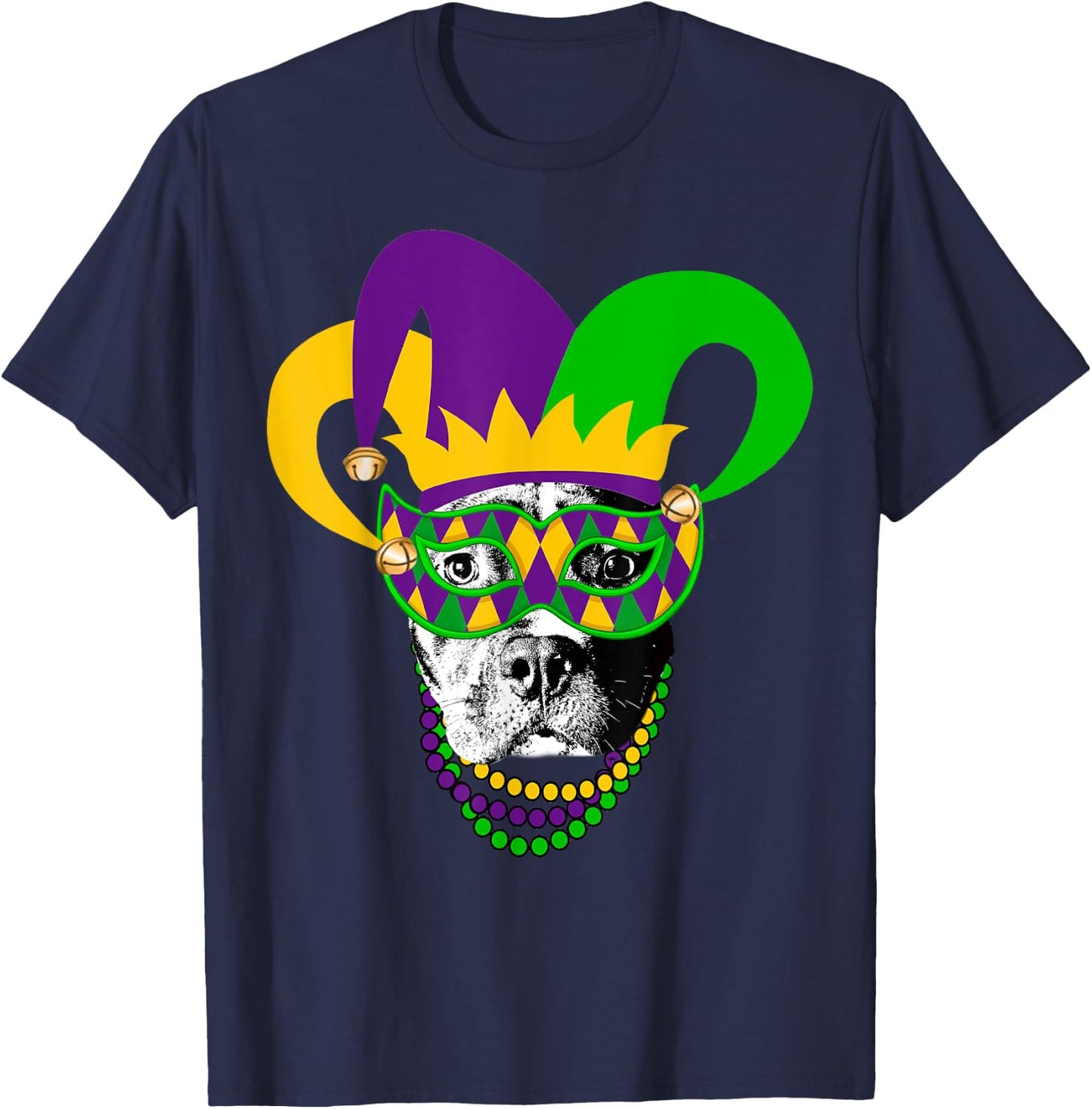 Mardi Gras Pitbull Dog Cute Mardi Gras Shirt T-Shirt - T-Shirt | Navy