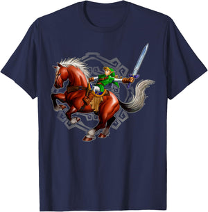 Nintendo Legend of Zelda Link On A Horse Portrait T-Shirt - T-Shirt | Navy