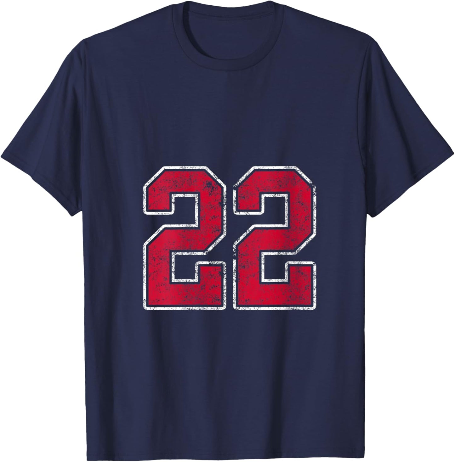Women's Grunge Red White Number 22 Jersey Player Uniform #22 V-Neck T-Shirt - T-Shirt | Navy