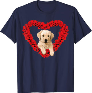 Rose Heart Yellow Lab Puppy Valentines Day Cute T-Shirt - T-Shirt | Navy