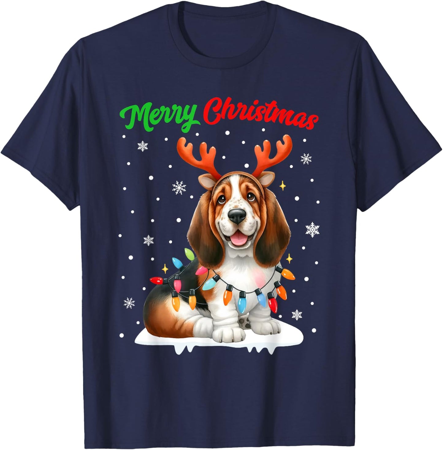 Christmas Pajamas Men Women Kids Christmas Basset Hound Dog T-Shirt - T-Shirt | Navy