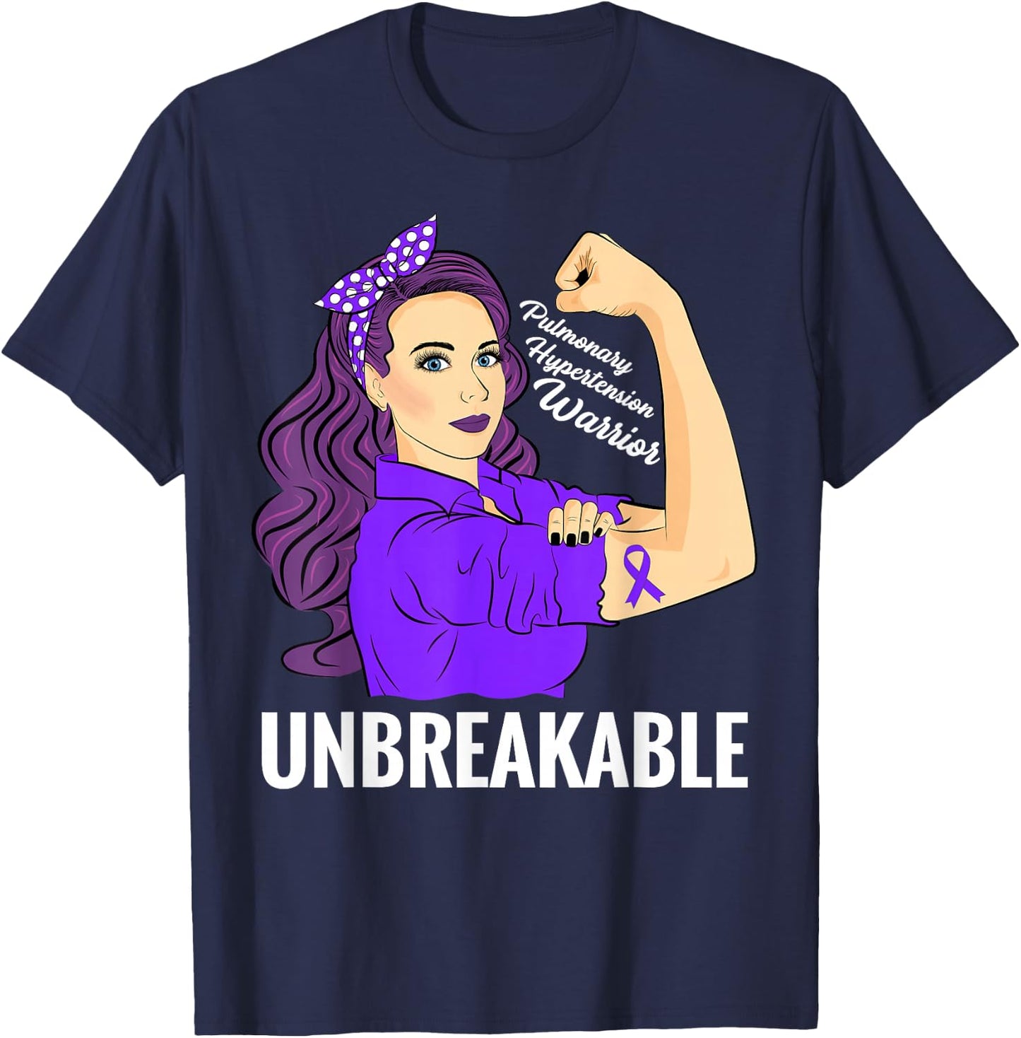 Pulmonary Hypertension Awareness Warrior Unbreakable T-Shirt - T-Shirt | Navy