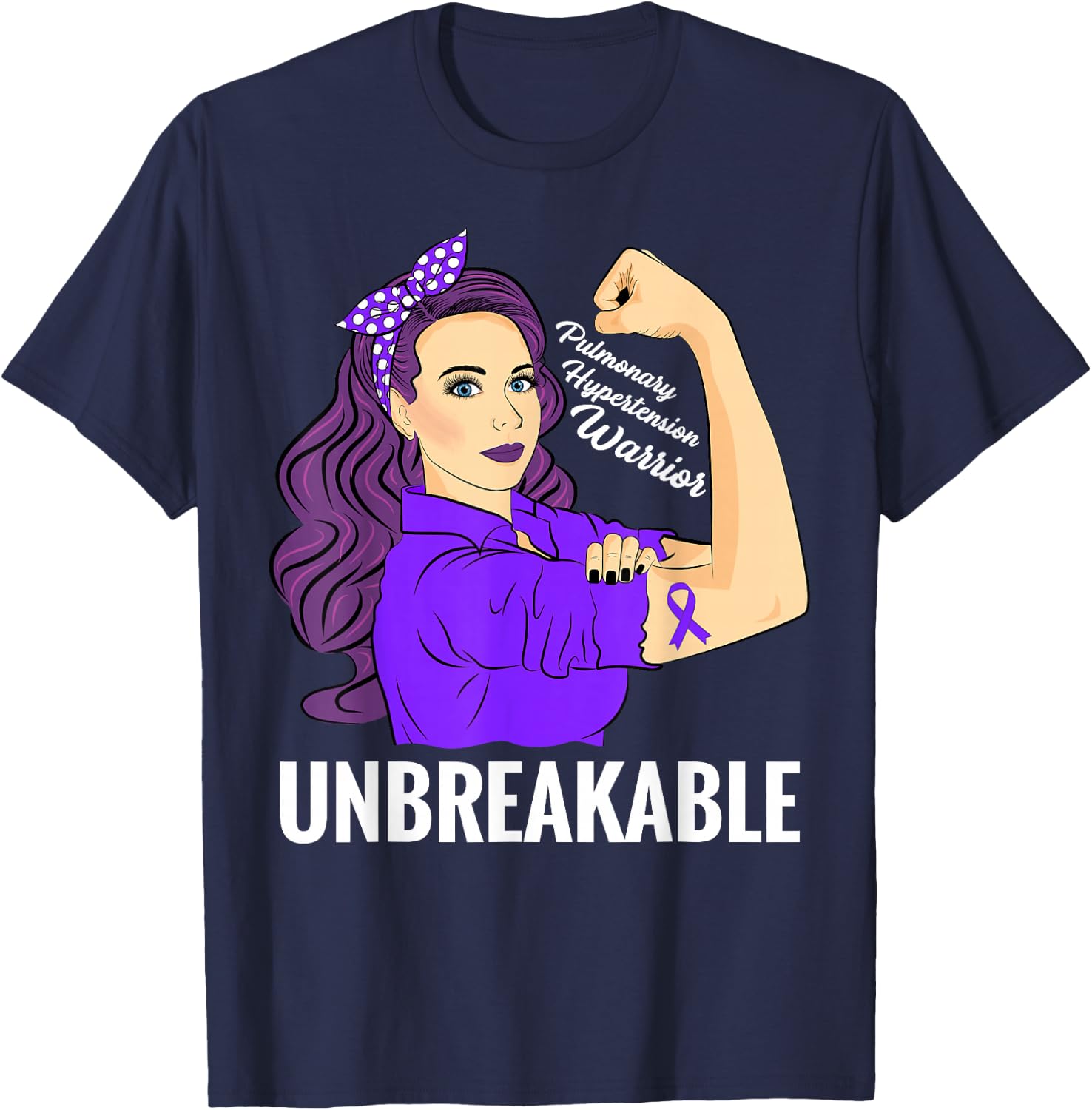 Pulmonary Hypertension Awareness Warrior Unbreakable T-Shirt - T-Shirt | Navy