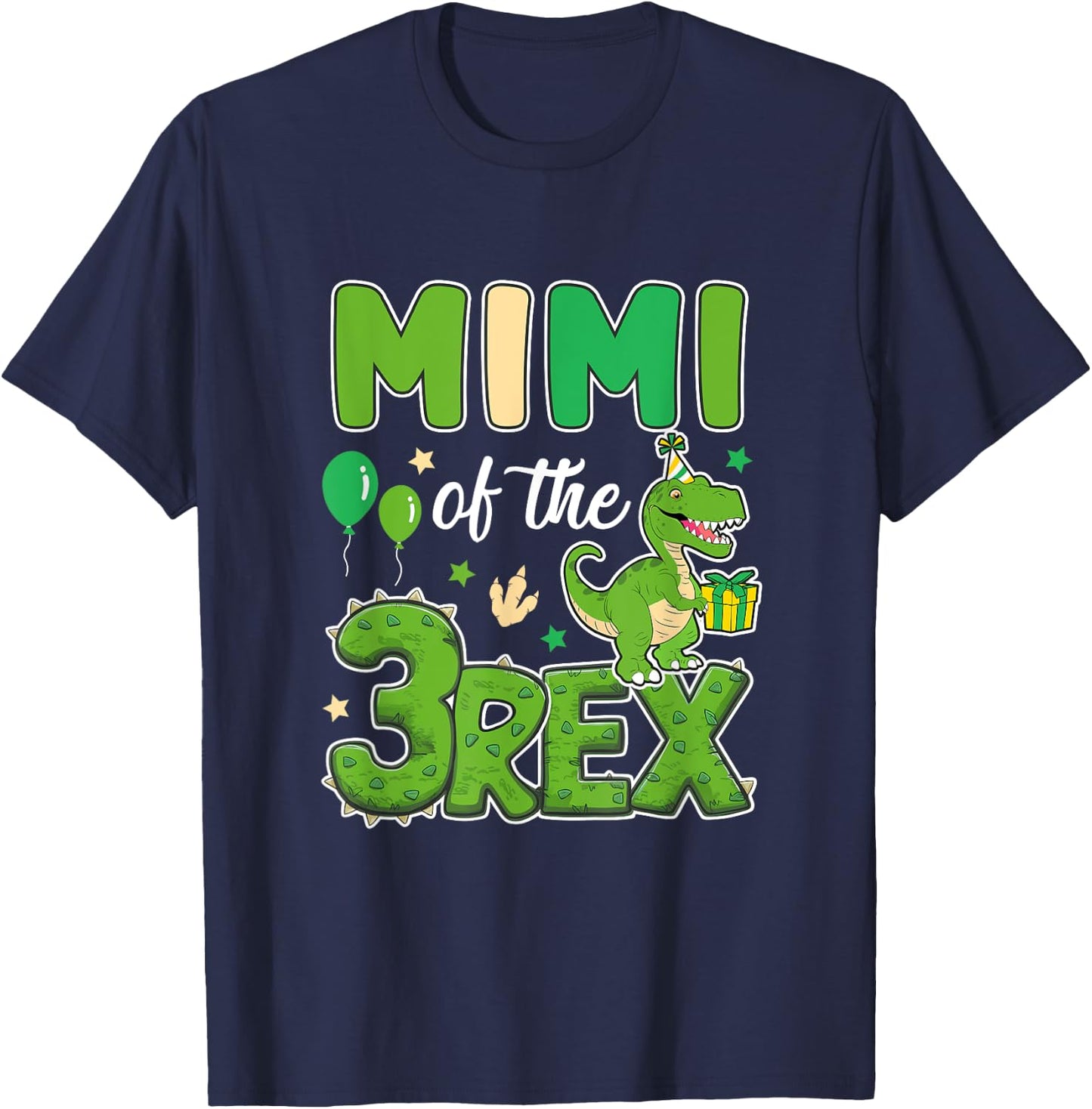 Mimi Of The Three Rex Birthday Dinosaur Family Matching T-Shirt - T-Shirt | Navy