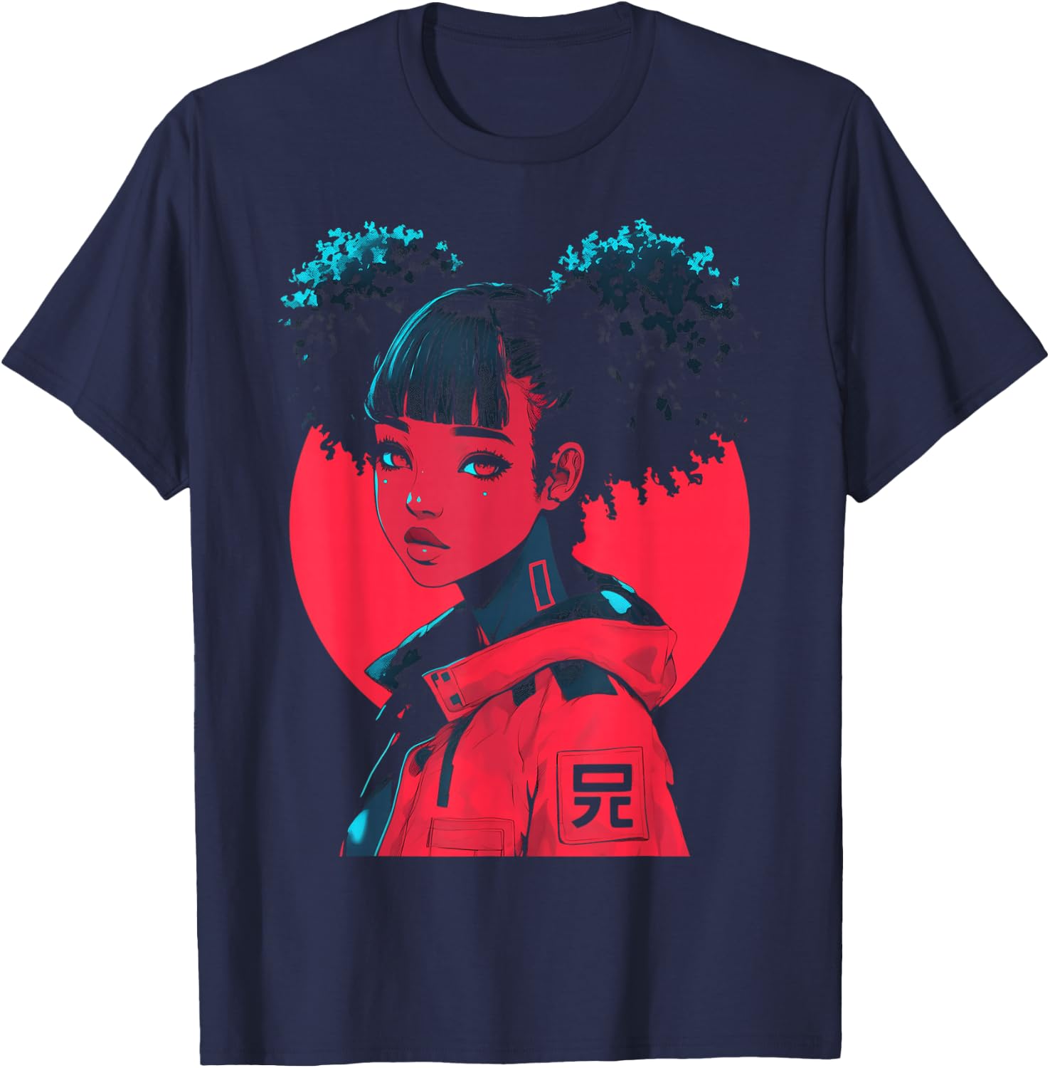 Harajuku Cyberpunk Black Girl Anime Manga Waifu Japanese T-Shirt - T-Shirt | Navy