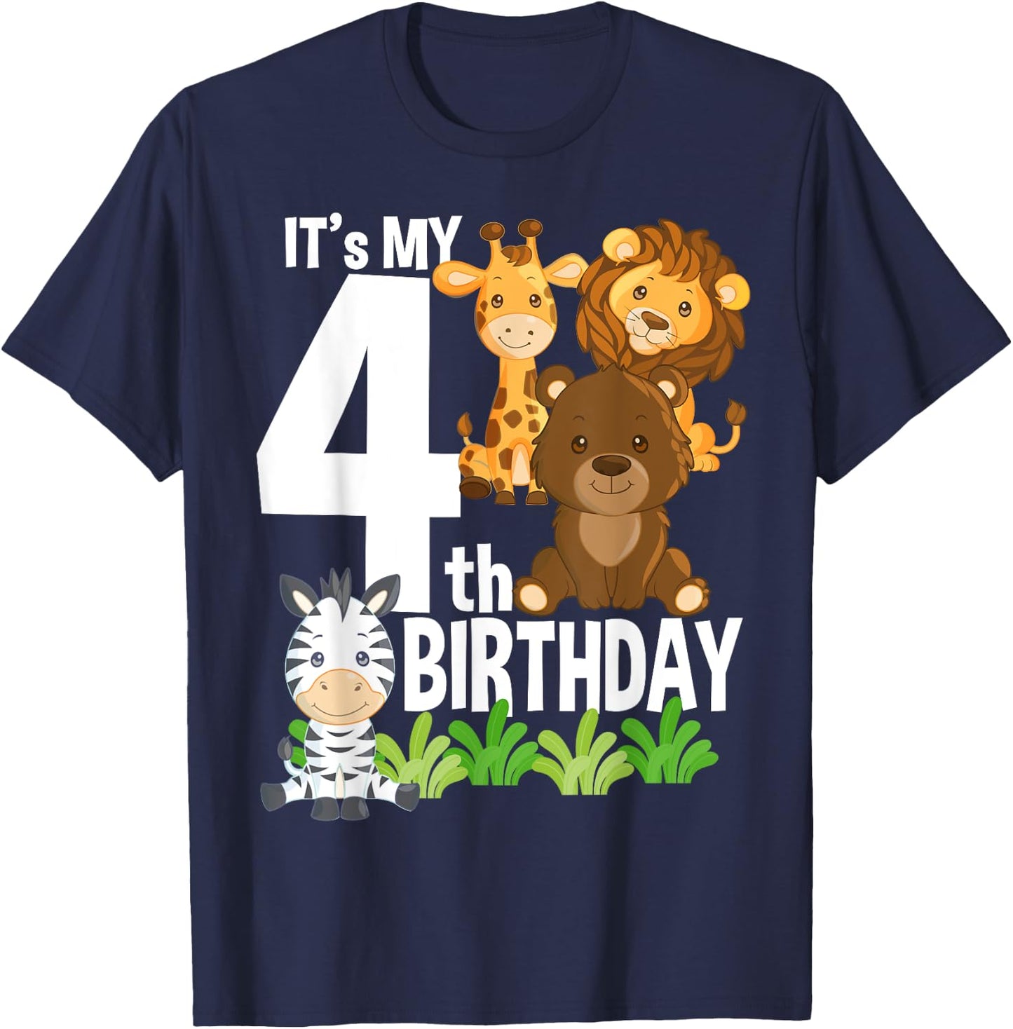 It's My 4th Birthday Zoo Theme Birthday Safari Jungle Animal T-Shirt - T-Shirt | Navy