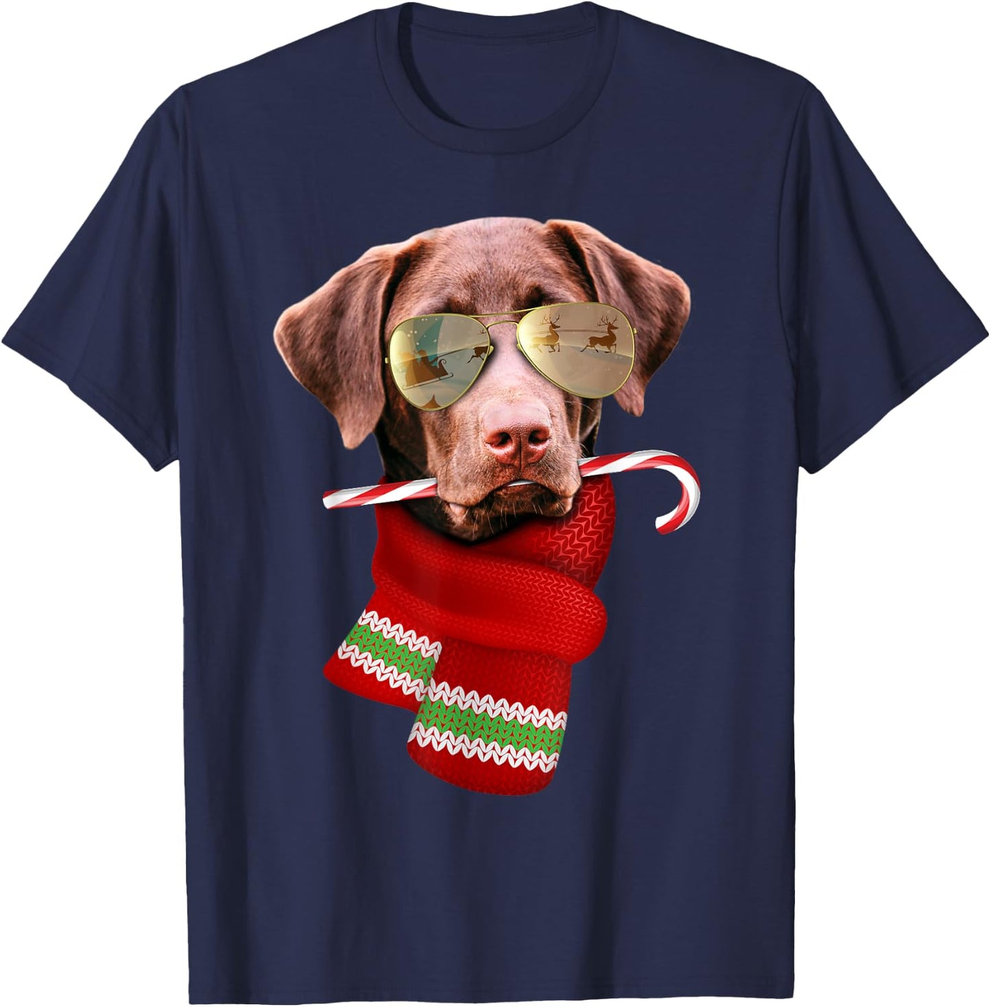 Chocolate Labrador Christmas Gift Dog Lovers Sunglasses Men Women Kids T-Shirt - T-Shirt | Navy