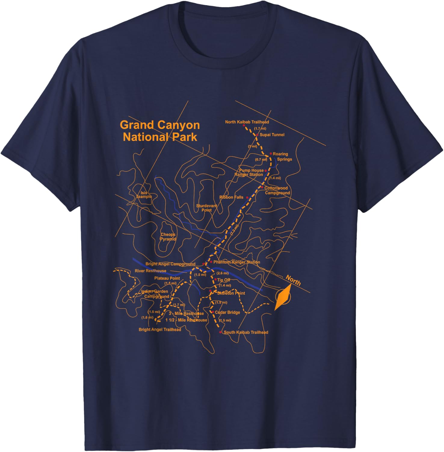 Grand Canyon National Park Trail Map Hiking Love T-Shirt - T-Shirt | Navy