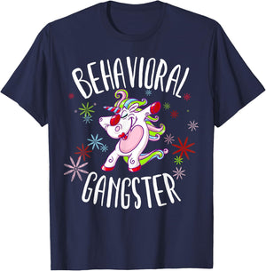 Behavioral Therapist Polka Dots Unicorn Gift ABA Therapy T-Shirt - T-Shirt | Navy