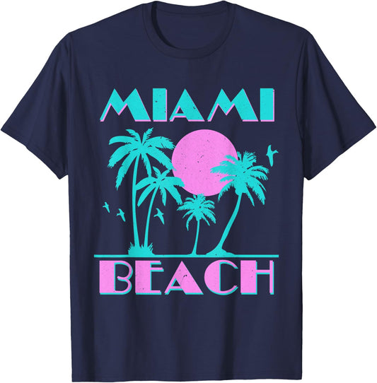 Retro Miami Beach 70s 80s Style Vintage Men Women T-Shirt - T-Shirt | Navy